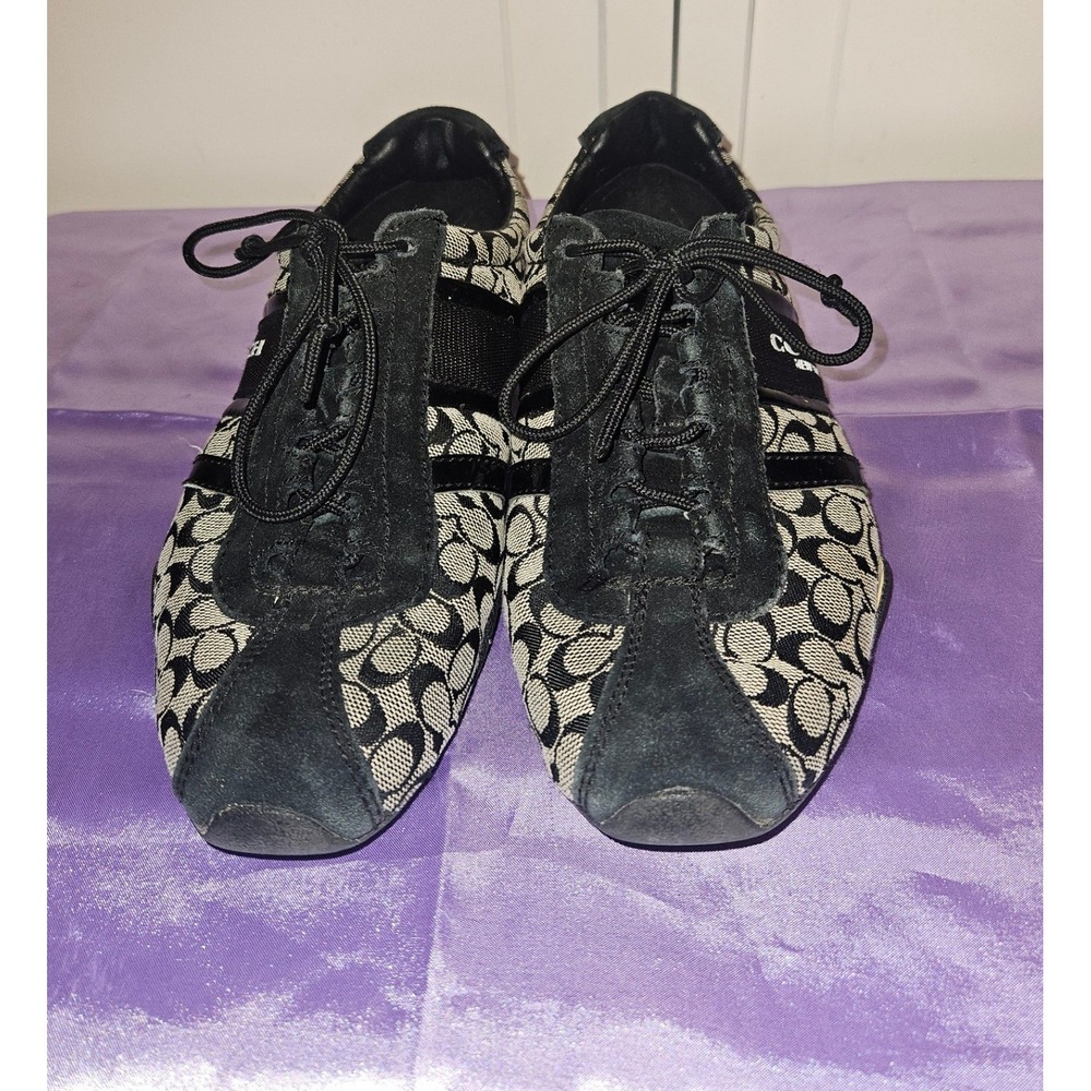 Coach‎ Signature Remonna Monogram Black Suede Patent Leather Low Top Sneakers 7B